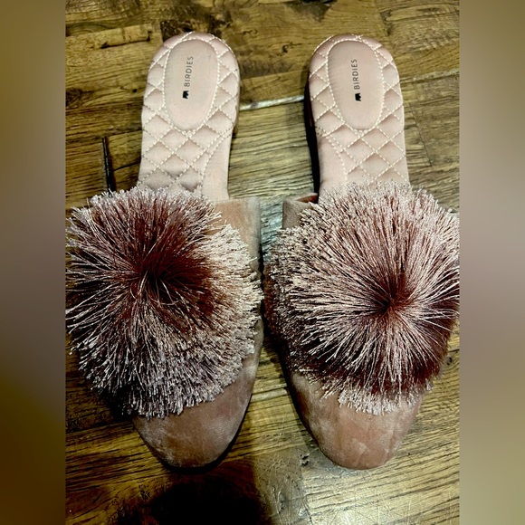 Birdies Shoes New Birdies The Songbird Pom Pom Quilted Mules Velvet
